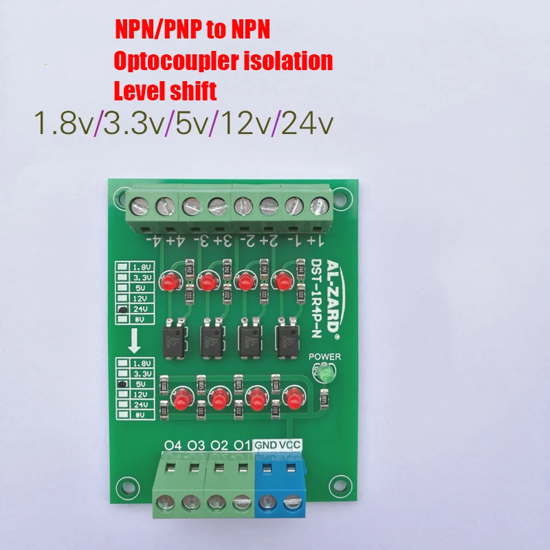 Optocoupler isolator PLC pulse signal level voltage conversion board signal isolation module NPN output 1.8V 3.3V 5V 12V 24V