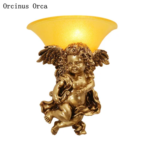 European  Angel wall lamp living room corridor bedroom lamp modern creative Cupid resin wall lamp