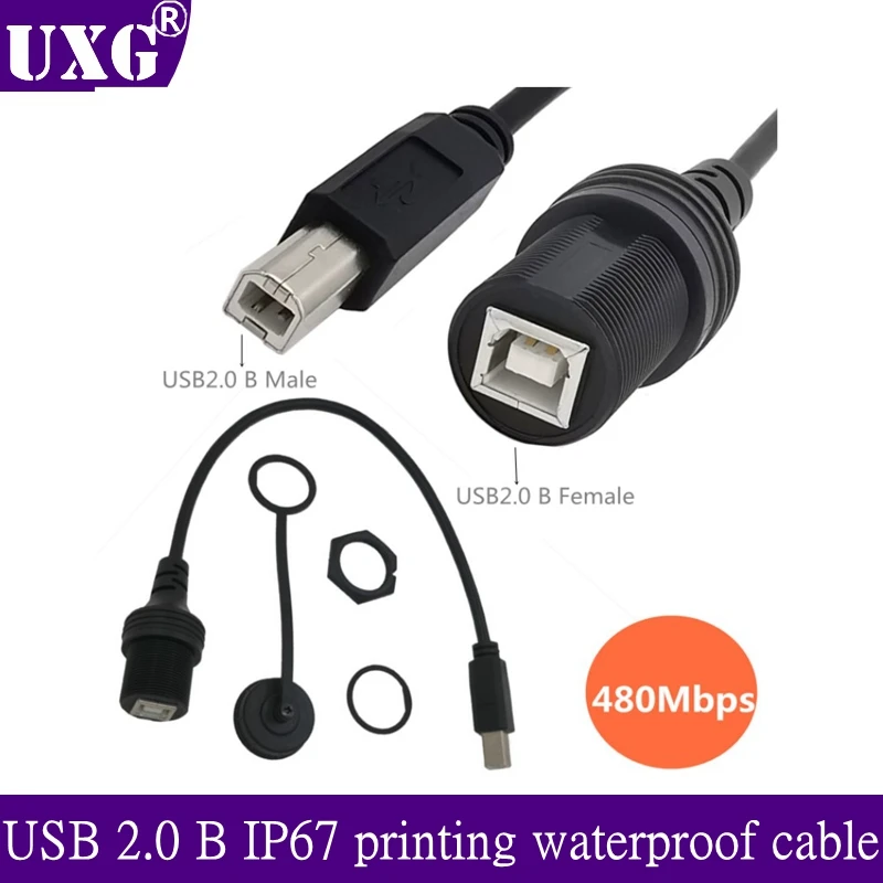 

30cm USB 2.0 B IP67 Printing Waterproof Cable, USB B Male To B Female Panel Mounting Waterproof Connector Extension Cable