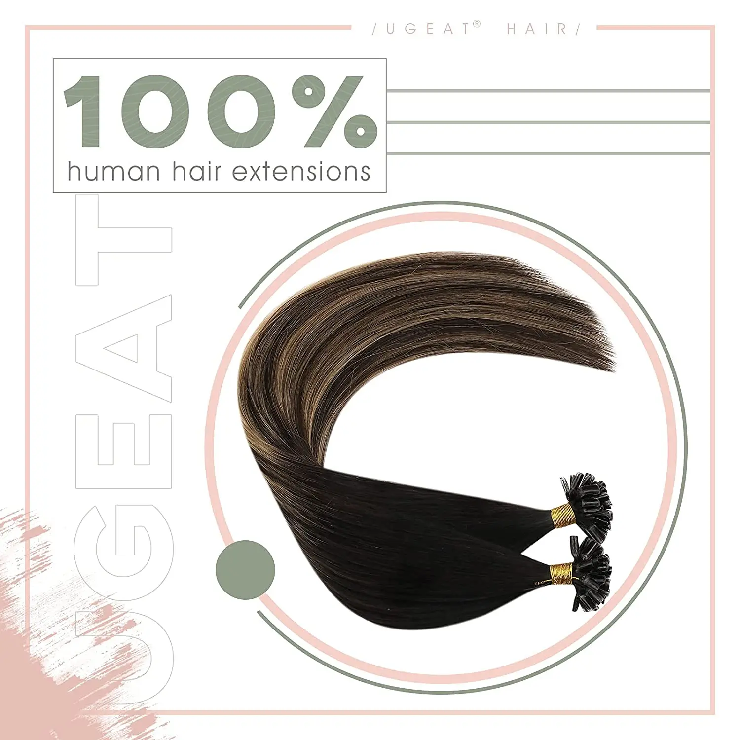 Extensiones de cabello Ugeat con punta en U, cabello humano 100% Real, 14-24 \