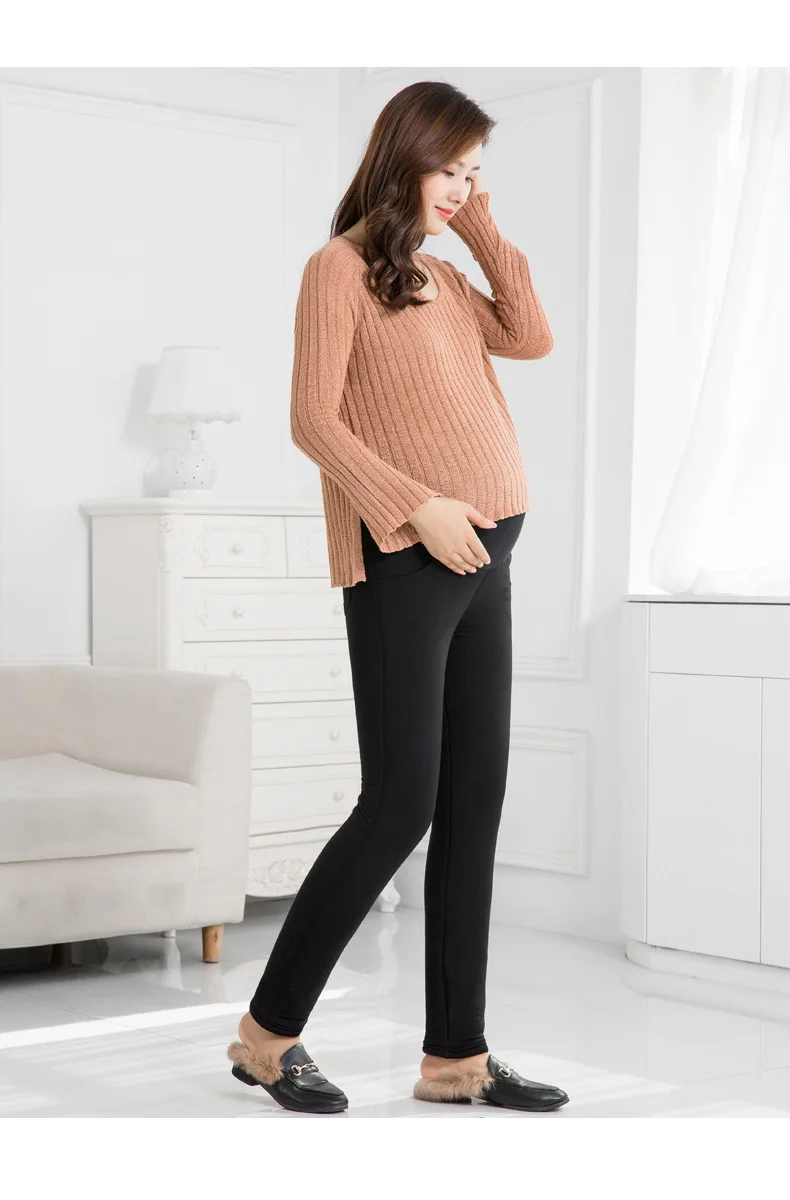 New Pregnant Cotton Blend Gold Velvet Black Pants Thick Warm Stretch Slim Adjust Maternity Leggings Mother High Waist Clothes