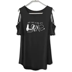 Hairdresser T Shirt High Quality Knitted Sunlight Leisure Women T Shirts Humorous Top Female Tops Off The Shoulder Hollow Tee