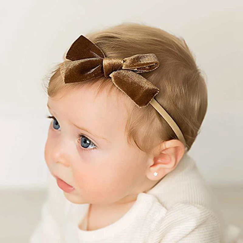 Baby Girl Headband Velvet Newborn Bow Head Band Infant Thin Nylon Headbands Soft Hairband Toddler Spring Summer Hair Accessories