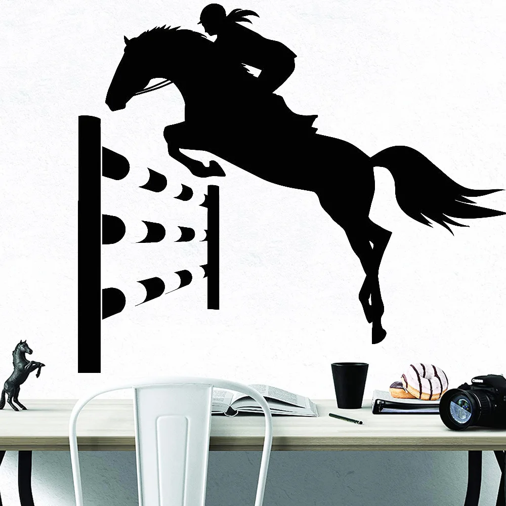 Horseback Riding Sport Wall Decals Horse Rider Girl Tournament Animal Vinyl Wall Stickers Home Decoration Office Gymnasium Z069