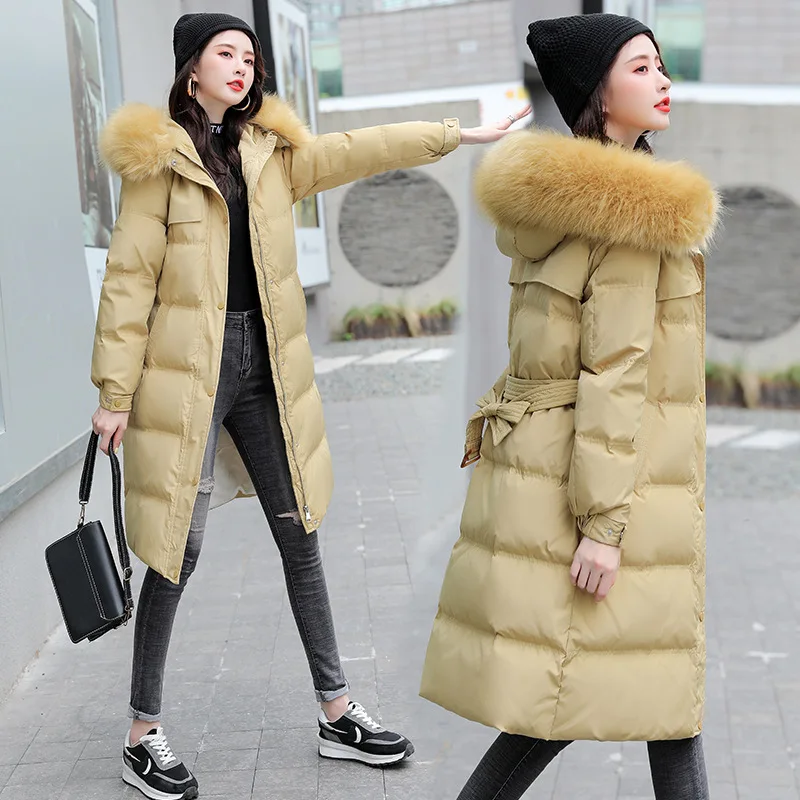 

Long Parka Women Fur Collar Zipper Hooded Parkas Jackets Nice Winter Korean Warm Outerwear Thicken Cotton Coat Female LD2161