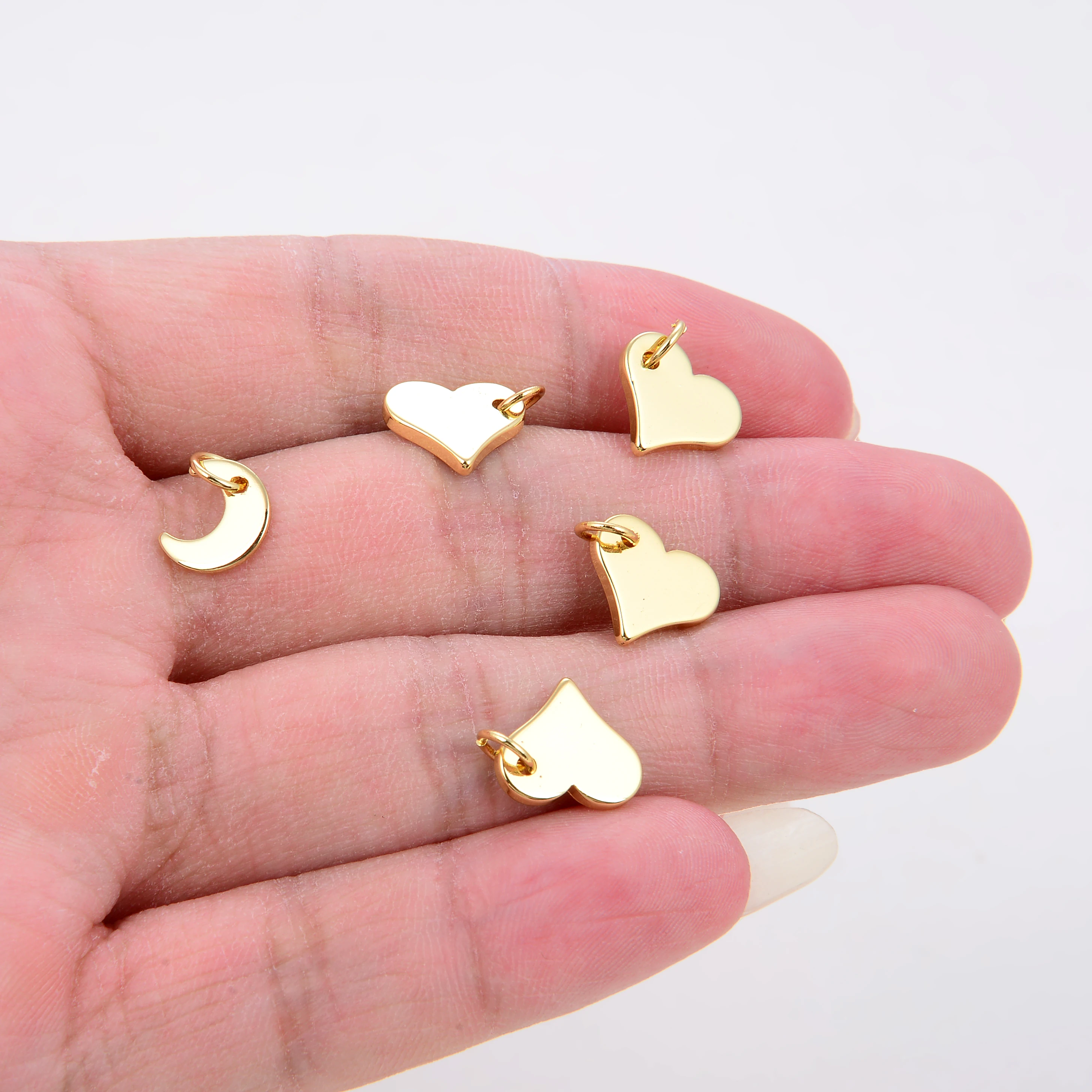 Trendy Good Luck Colorful Happy Face Heart Moon Triangular Charm Attachment,Brass Real Gold Plated Jewelry Findings Supplies