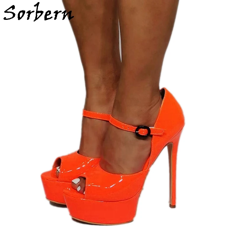 

Sorbern Neno Orange Mary Jane Sandals Women Pump High Heels Peep Toe Platform Summer Shoes Stilettos Big Size Party Sandal