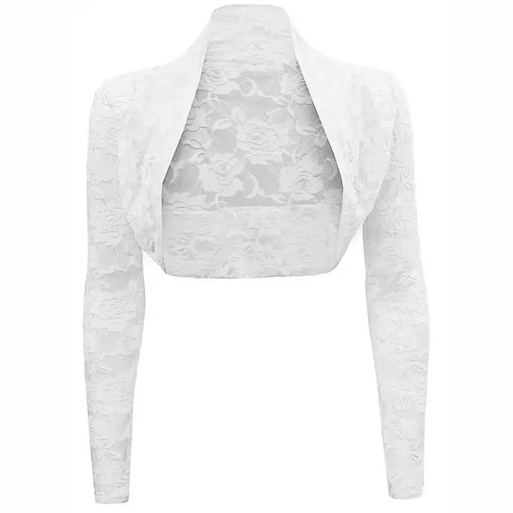 Vintage Long Sleeve Floral Lace Shrug Bolero Cardigan Casacos Slim Cropped Tops Ladies Black Jacket Spring Coat Women Clothes