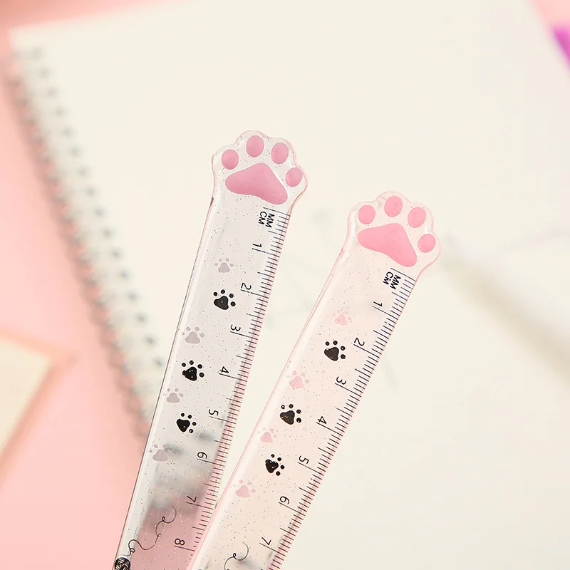 Lovely Cat Clear Plastic Ruler 15cm 6 Inch Straight Ruler Transparent Plastic Ruler Kit Measuring Tool For Student School Office