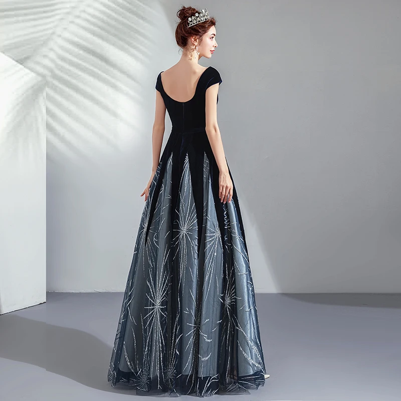 Vestido para madre de la novia, elegante, azul y negro, 1124