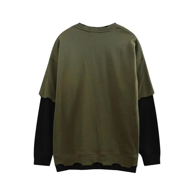 Personality Design Sense Stitching Fake Two-piece Sweater Men And Women Style High Street Trend Loose Top