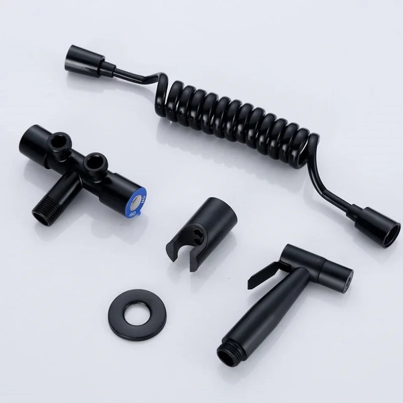 Ensemble de bidet de toilette, pulvérisateur à main shattaf, robinet de lavage anal, Bidet de toilette avec valve d'angle à double sortie, noir, 304 chaud