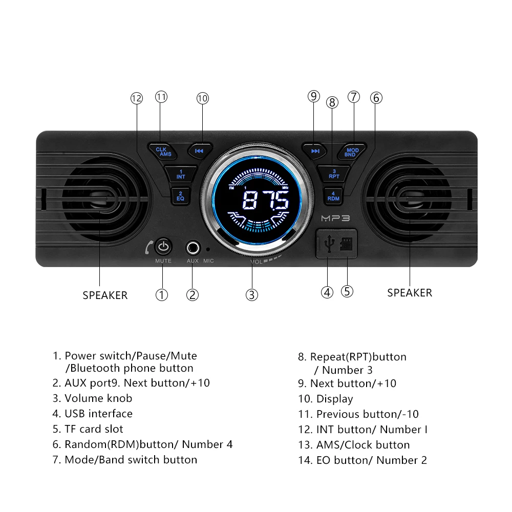 LeeKooLuu Autoradio Autoradio Stereo Bluetooth FM Aux SD USB In-dash 1 din Audio MP3 lettore multimediale incorporato 2 altoparlanti Mic