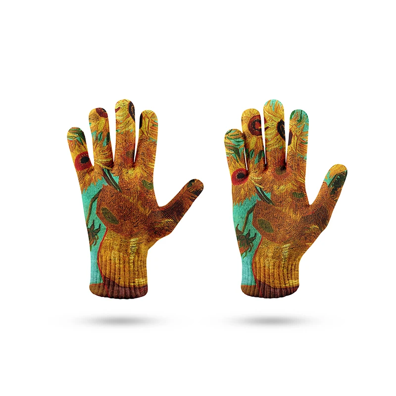 Van Gogh Full Finger Knitting Mittens Women's Spring And Autumn 3D Printed Glove Men Touch Screen Work Tool Gloves Luvas