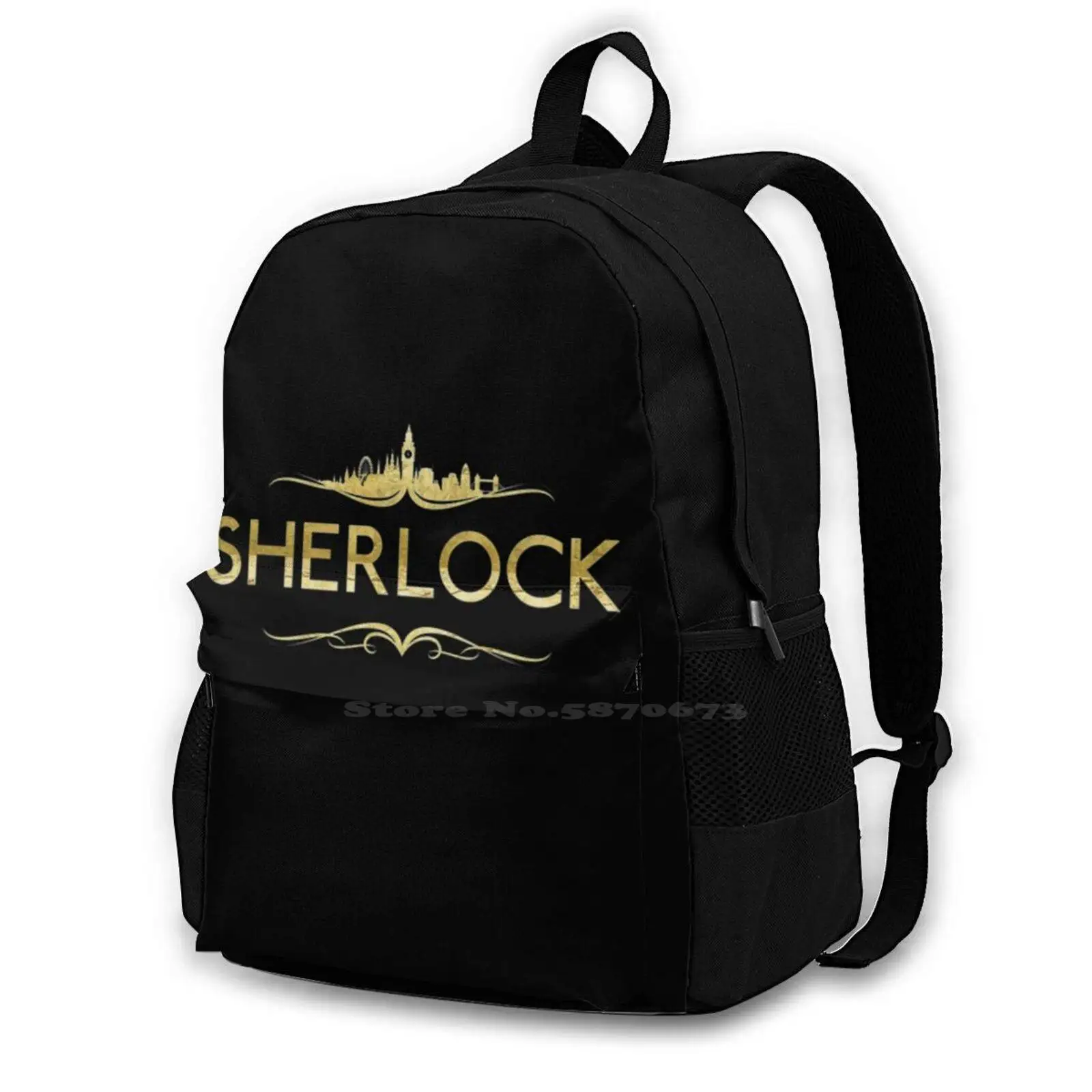 Golden Sherlock Travel Laptop Bagpack School Bags Sherlock Watson John Watson Moriarty Professor Moriarty Mycroft Mycroft