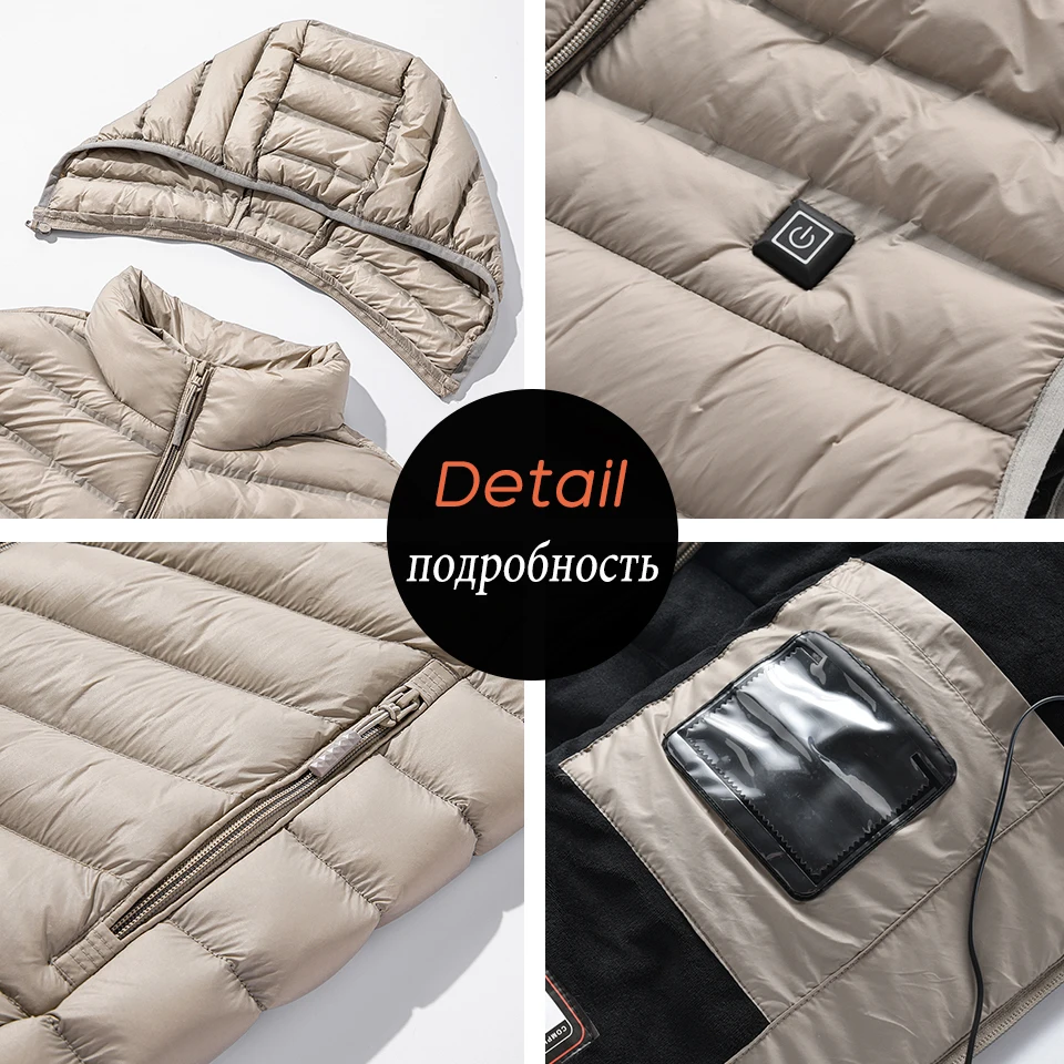 Mannen Winter Nieuwe Warm Usb Verwarming Fleece Jassen Parka Vest Mannen Slimme Thermostaat Afneembare Hoed Verwarmd Winddicht Jas Vest