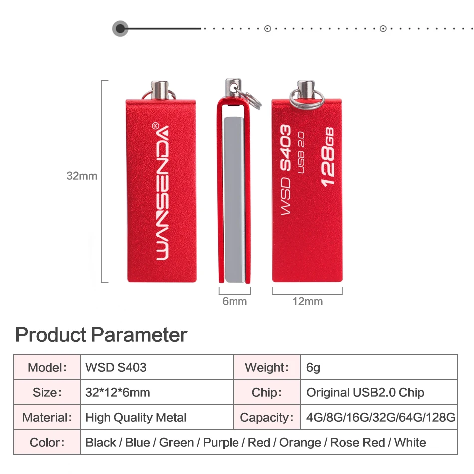 WANSENDA 키 체인 USB 플래시 드라이브, 방수 Thunbdrive 메모리 스틱 2.0, 128GB 다채로운 펜드라이브, 64GB, 32GB, 16GB, 8GB, 4GB