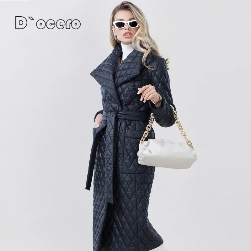 D\'OCERO 2022 piumino invernale da donna Fashion Long Classic Plaid Parka capispalla di alta qualità cappotto trapuntato imbottito di marca