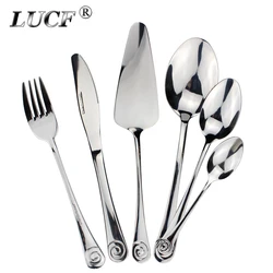 LUCF Stainless Steel Western Practical Dinnerware with Cake Server 6pcs Separate Resonable Cutlery Mirror Polish for family