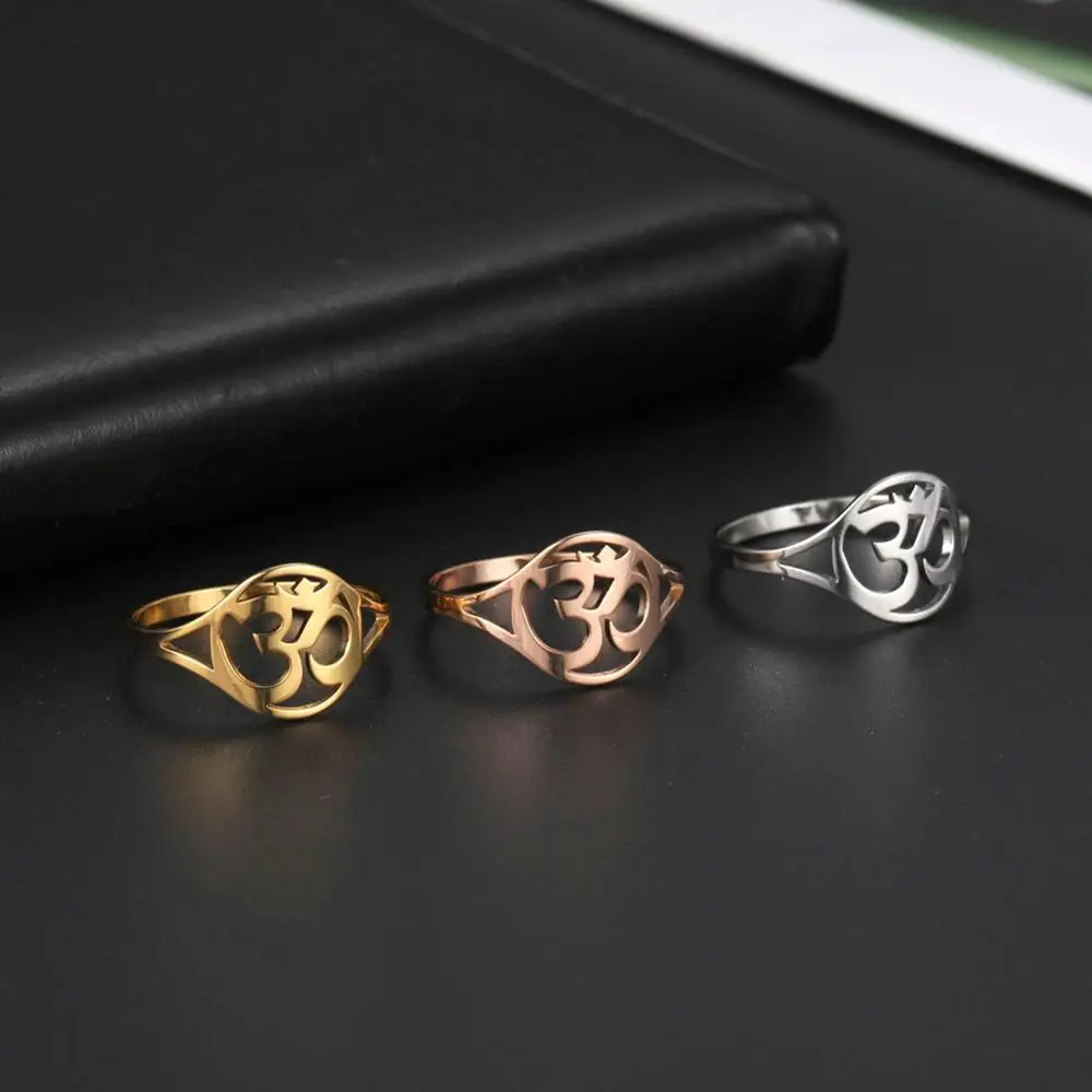 Skyrim Indian Yoga Om Finger Rings Stainless Steel Mandala Gothic Talisman Amulet Casual Ring Jewelry Gift for Women Girls Mujer