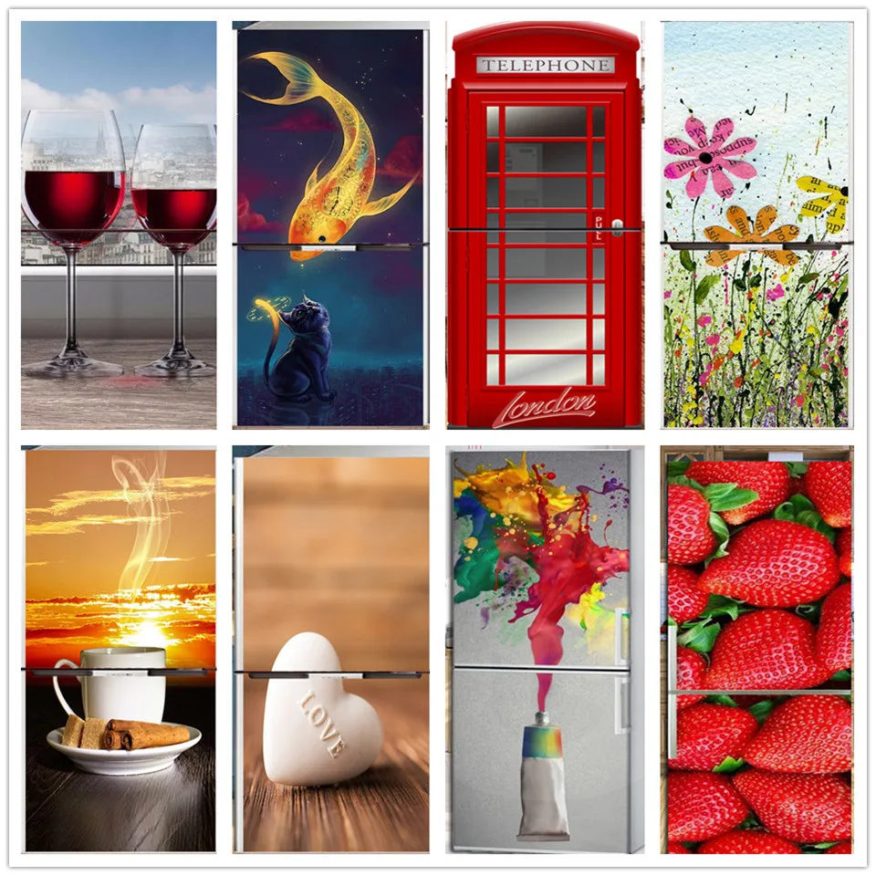 PVC Refrigerator Sticker Wallpaper Self-adhesive Waterproof Fridge Door Decal Poster Kitchen Home Design Decor Art Mural60x150cm
