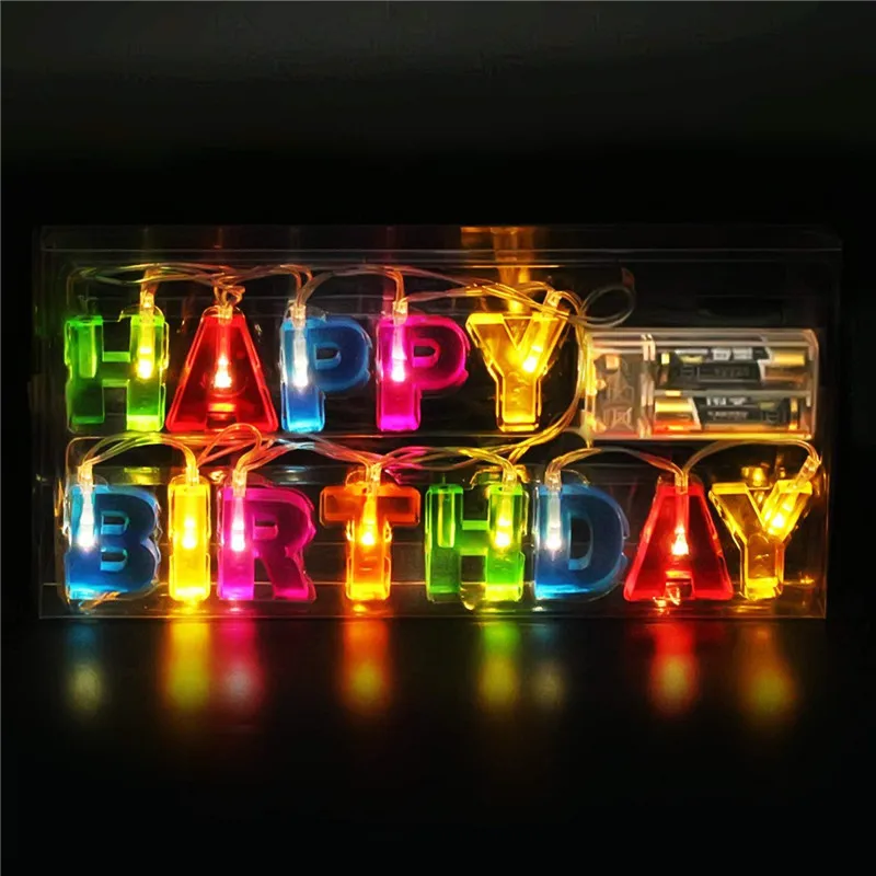 10Pcs 1.5M Letter Happy Birthday String Light Colorful LED Fairy Lights Battery Power Birthday Party Lamp Holiday Decorations