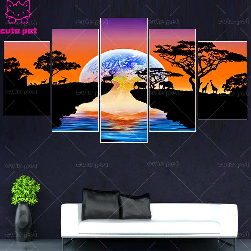 Diy Diamond Painting african art animal deer giraffe elephant sunset landscape Cross Stitch Kits Mosaic Embroidery Mosaic Decor