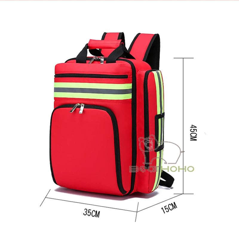 First Aid Kit Emergency Rescue AED Backpack Breathable Large Capacity Camping Travel Medical Storage Bag with Reflective Stripe