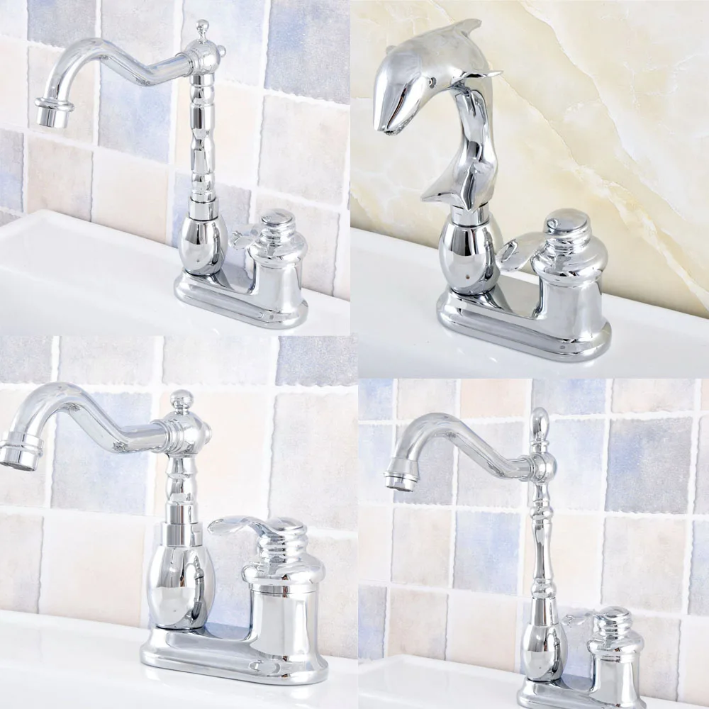 

Polished Chrome Brass 4" Centerset Kitchen Bathroom Vessel Sink Two Holes Basin Swivel Faucet Single Handles Water Tap