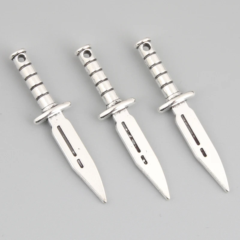 30pcs Silver Color 39x9.5mm Sword Dagger Charms Weapon Pendant Fit DIY Metal Jewelry Making Handcrafted Punk Accessories