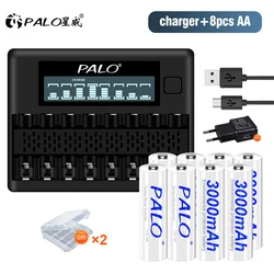 PALO 1.2V akumulator AA 3000mAh Ni-MH AA baterie z 8 gniazdami szybka inteligentna ładowarka do 1.2V AA AAA Ni-MH ni-cd bateria