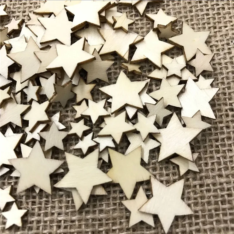 100pcs/pack Star Wood Craft Embellishments MDF Wooden Cutout Flatback Scrapbooking for Cardmaking DIY Art Wedding Decoration