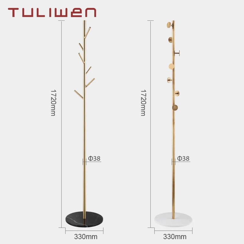 Antique Brass Coat Rack Free Standing  8 Hooks Tree Clothes Rack Marble Base Stand for Coats Hats Scarves Clothes