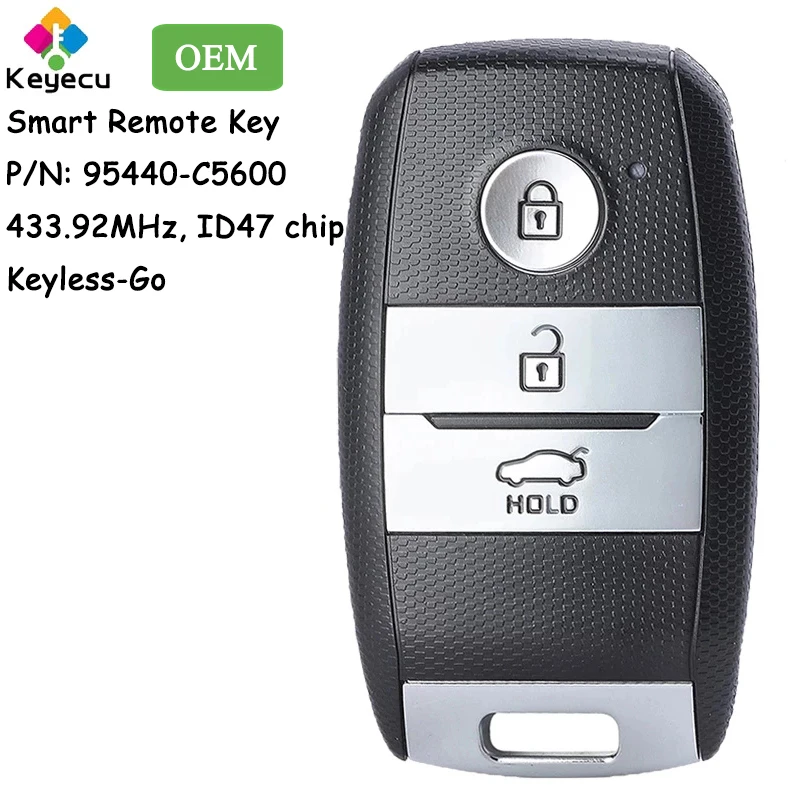 

KEYECU OEM Keyless Go Smart Remote Car Key With 3 Buttons 433.92MHz FSK 47 Chip for Kia Sorento 2017 2018 Fob P/N: 95440-C5600