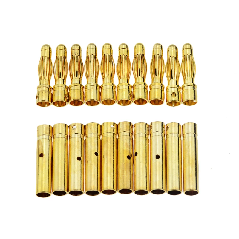 Enchufe Banana tipo bala chapado en oro, conector macho y hembra, modelo de batería, 4mm, 10 pares
