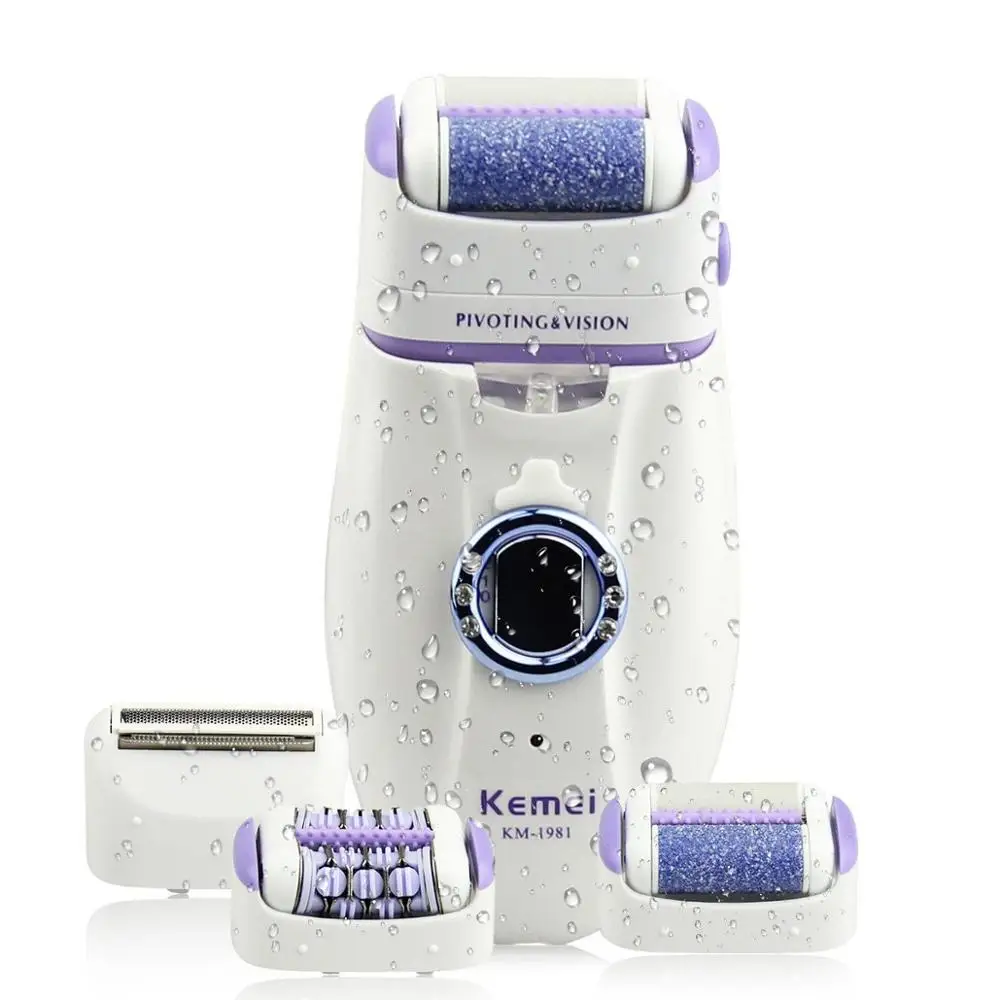 Kemei 3 in 1 Women Epilator Electric Female Face Hair Removal Lady Shaver Bikini Trimmer Body Depilatory Rechargeable Depilation