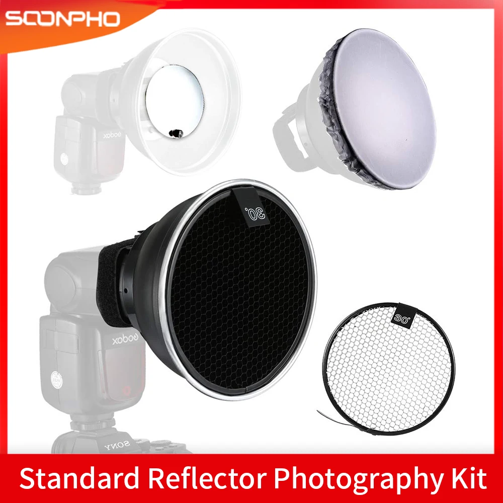 Universal Beauty Dish with Honeycomb Soft Cloth 6 inch Diffuser Standard Reflector Photography Kit for Godox Flash