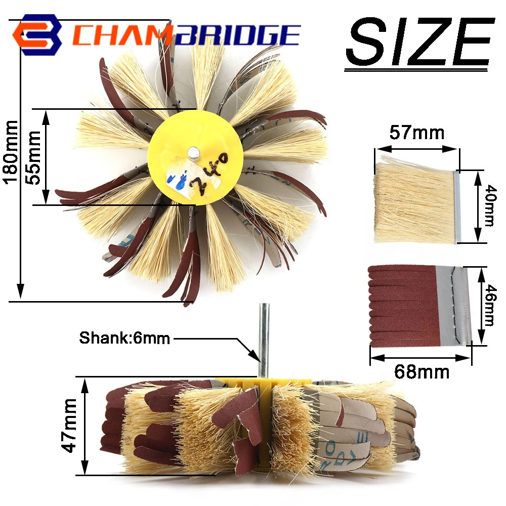 160mm 6mm Shank Mounted Sisal Emery Cloth Bristle Grinding Buffing Brush Polishing Wheel for Wood Primer Sanding