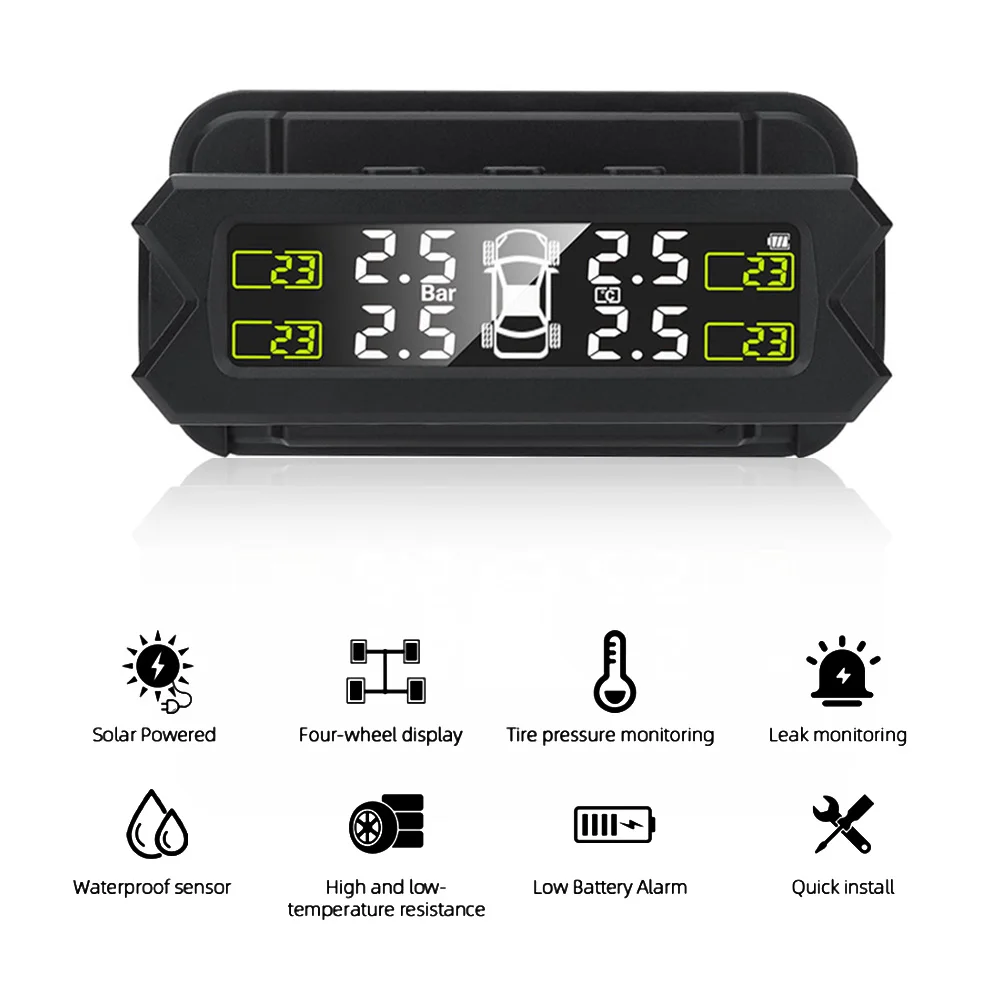 Tire Pressure Monitoring System Tyre Pressure Sensor Auto Security Alarm Solar Power Temperature Warning Car TPMS