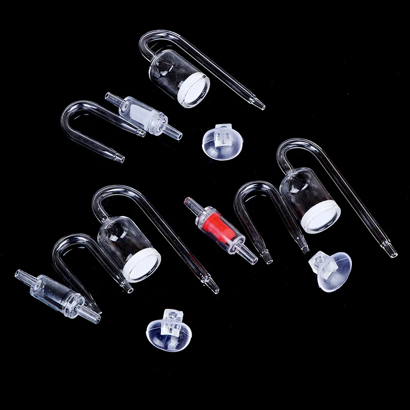 Aquarium Glass CO2 Diffuser Check Valve U Shape Glass Tube Suction Cup Kit For Fish Tank Aquarium Check Valve Set CO2 Atomizer