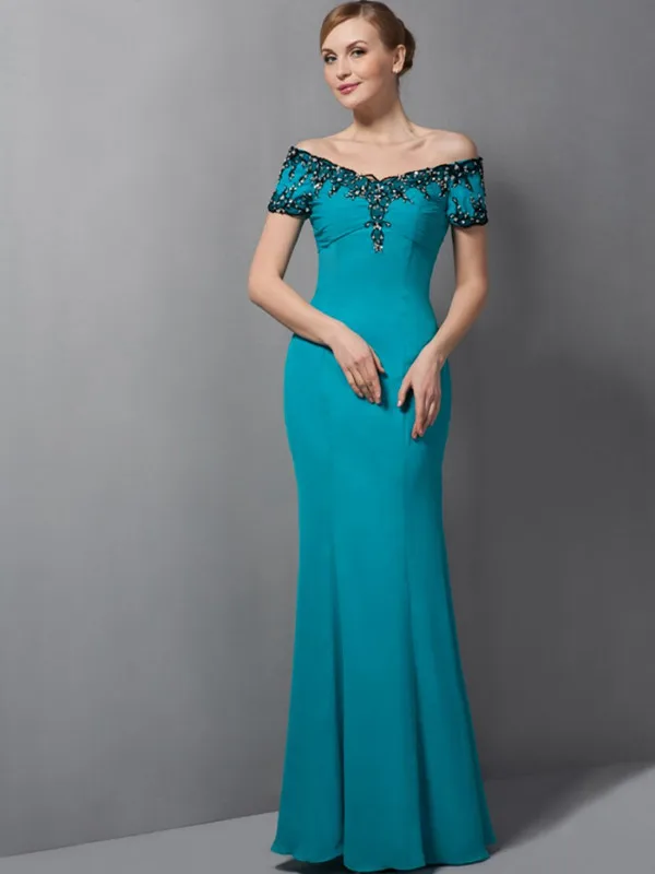 Plus Size Mother Of The Bride Dresses Mermaid Cap Sleeves Chiffon Lace Beaded Long Elegant Groom Mother Dresses Wedding