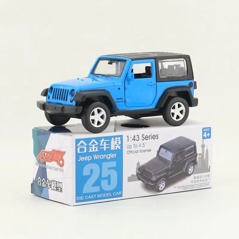 Diecast Metal Toy Model 1:43 Scale Jeep Wrangler SUV Sport Car Pull Back Doors Openable Educational Collection Gift Match Box