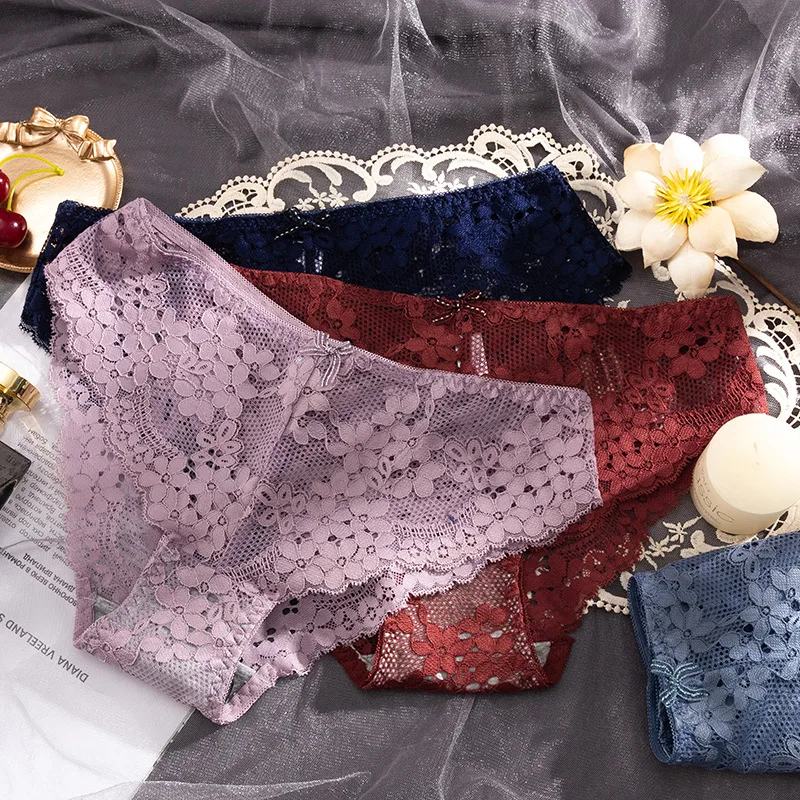 New Women\'s Underwear Sexy Lace Panties Fashion Hollow Out Comfort Briefs Low Waist Seamless Flower Underpants Female Lingerie