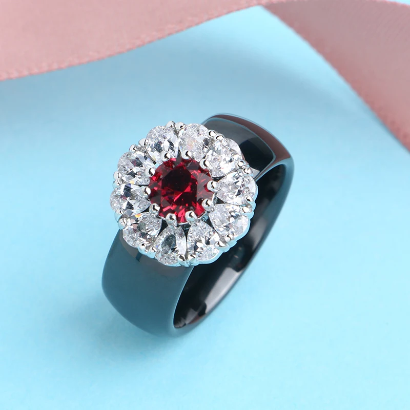 New Big Crystsal Women Rings Red White Crystal CZ Wedding Ceramic Rings Never Fade Healthy Ceramic Jewelry Gift for Women