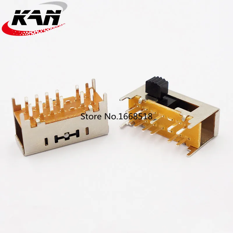 20PCS SK-25F01 2P5T Double pole five throw slide switch side insert 12 pin with 2 fixed pin