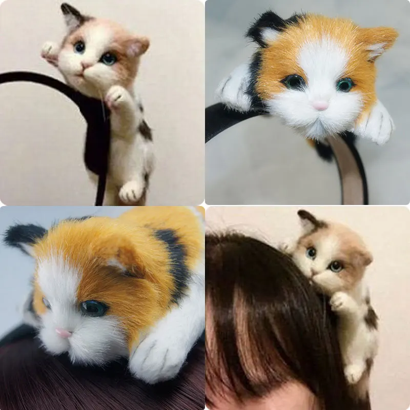 Women Hair Hoop Simulated Cat Hairband Handmade Fashion Korean Ladies Girls Party Headwear Hairs Accessories Hairpin Cute Cat