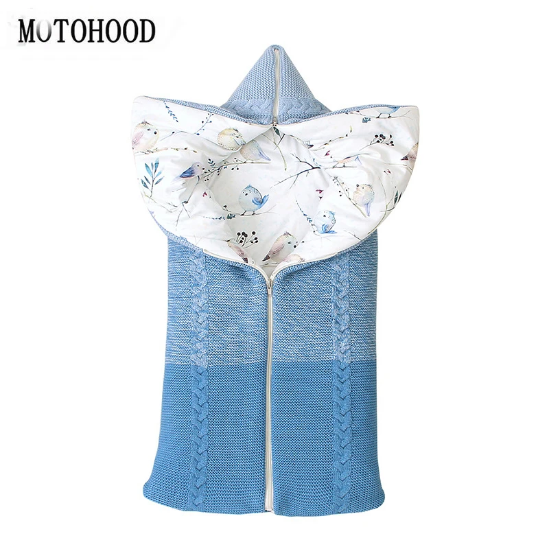 

MOTOHOOD Winter Cotton Sleeping Bag Envelope Winter Infant Sleepsack For Stroller Knitted Wrap Newborn Swaddle Knit Blanket