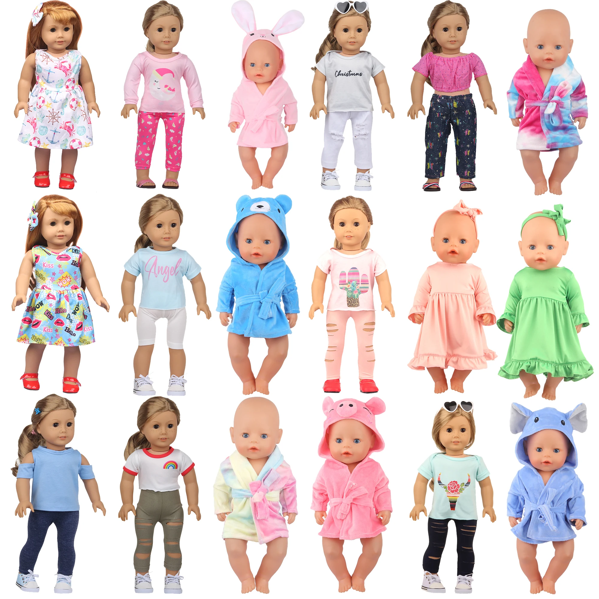 Ensemble de vêtements de poupée américaine 17-18 pouces pour fille, robe mignonne avec joli imprimé, accessoires de jupe pyjama Animal pour nouveau-né de 43cm