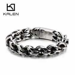 KALEN Punk Twisted Link Chain Bracelet Mens 23cm 9 Inches Stainless Steel Boho Hand Chain Armband Biker Hip Hop Jewelry 2019