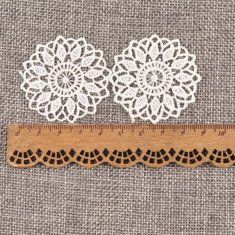 30Pcs Round White Flower Lace Ribbon Applique Mesh Trim For Sewing Accessories Embroidery Patch Party Garment Decor 45mm c1139